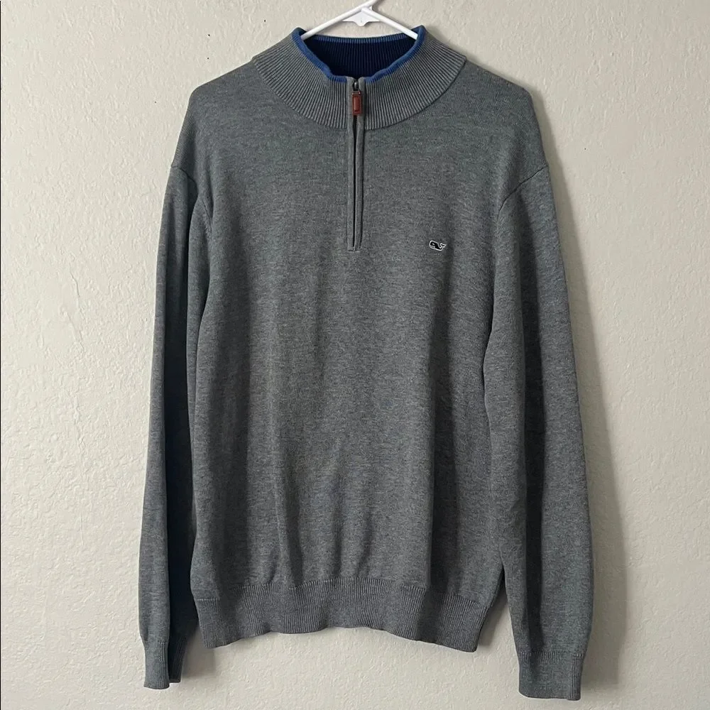 Like New! Vineyard Vines Men's Saltwater Quarter-Zip Pullover Sweater Gray in L